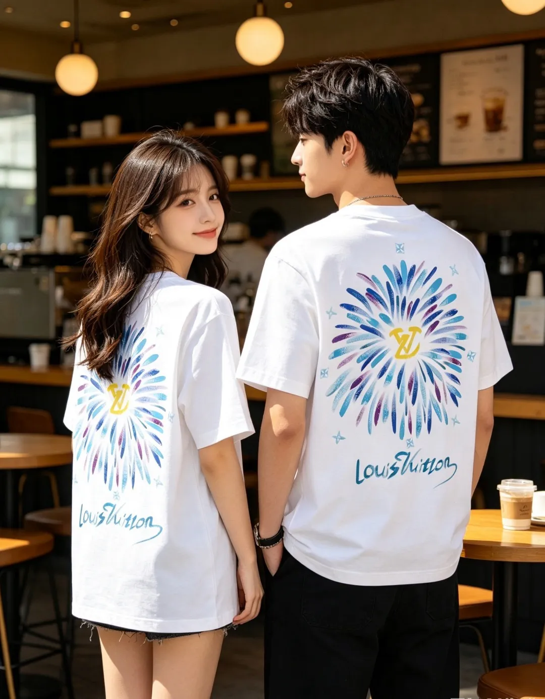 Louis Vuitton/Louis Vuitton watercolor fireworks inkjet short sleeves